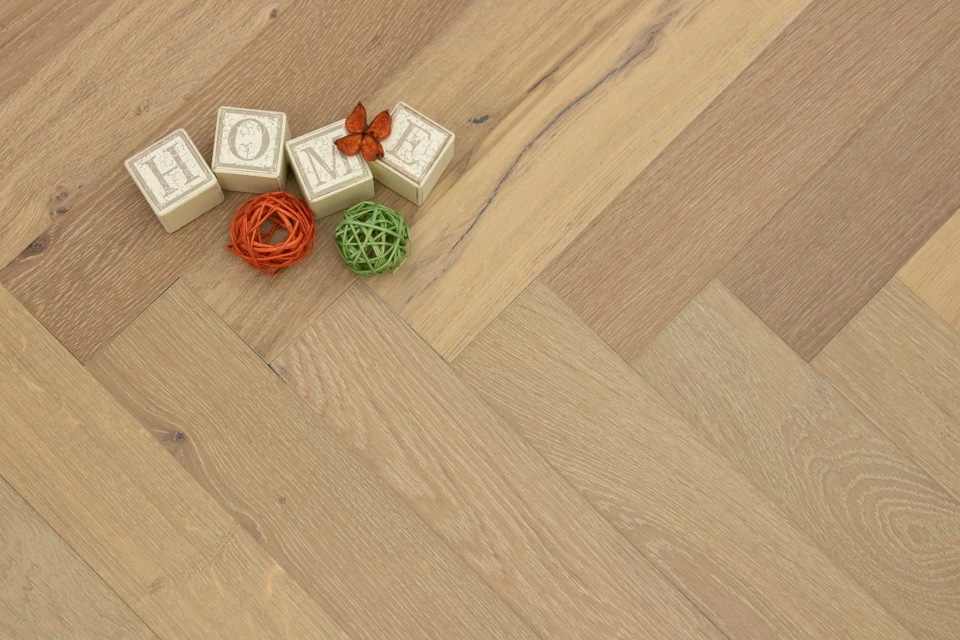 Natural Engineered Flooring Oak Herringbone Smoked Grey Brushed UV Oiled 15/4mm By 90mm By 600mm