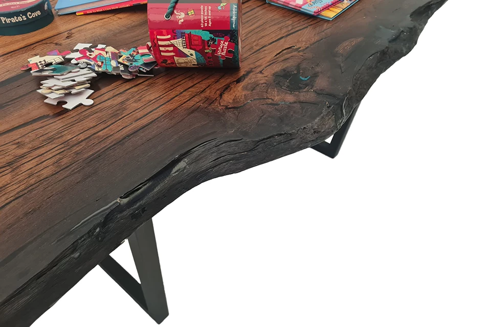 Bog Oak Dining Room Table Top Live Edge Hardwax Oiled (with Resin) 35mm By 940mm By 2540mm 4 Bog Oak Dining Room Table Top Live Edge Hardwax Oiled (with Resin) 35mm By 940mm By 2540mm - Image 2